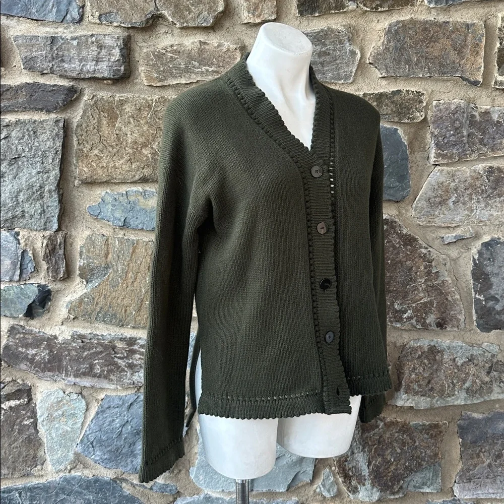 Theory Karenia Felted Wool And Cashmere Cardigan in Olive Green Size Small
